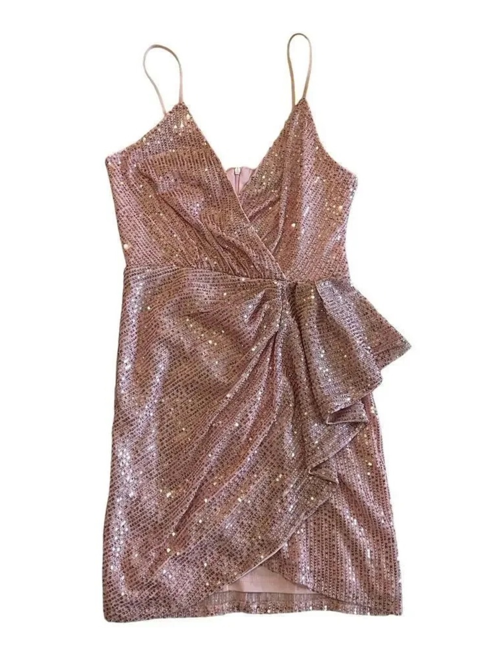 Sparkling Rose Gold Sequin Wrap Dress